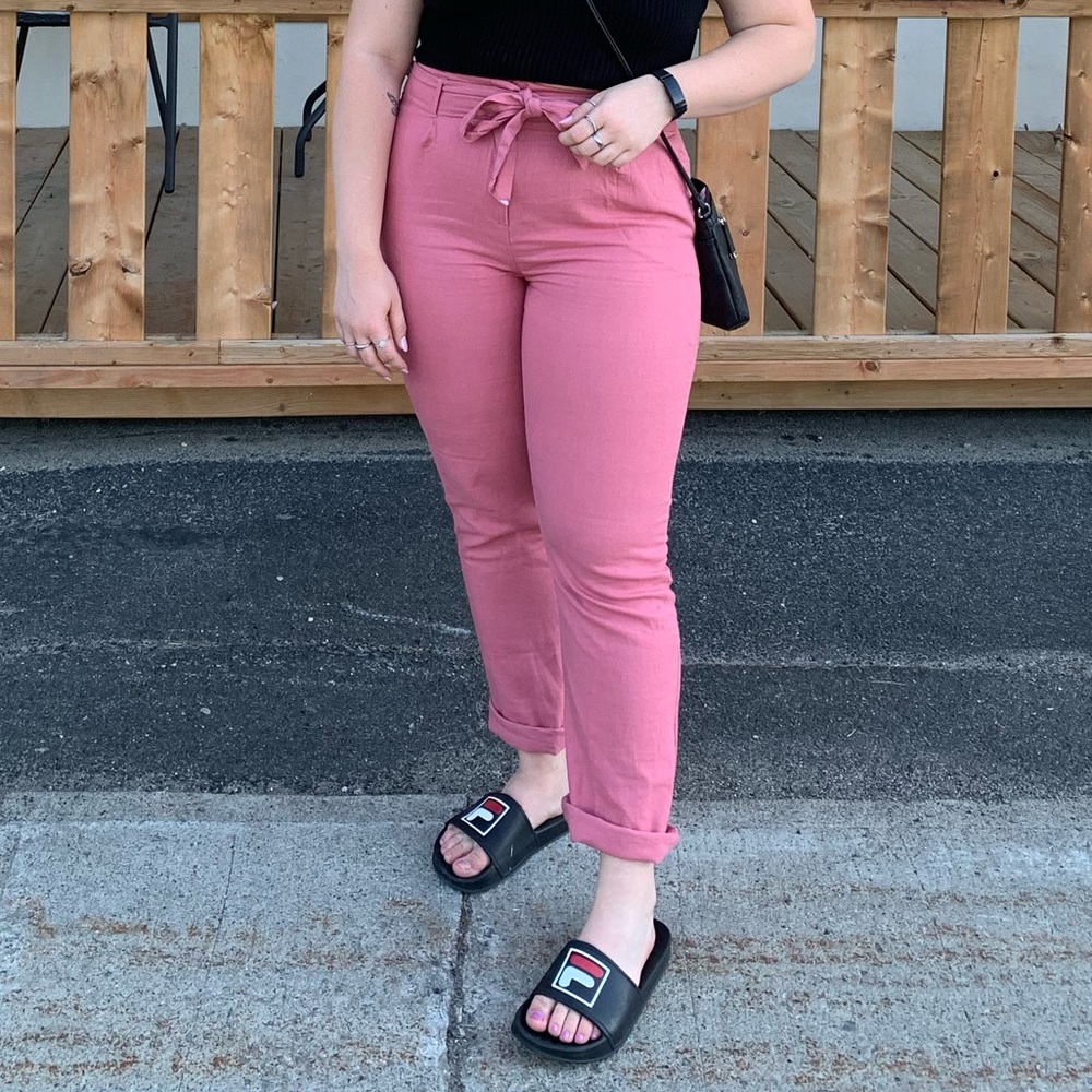 Pink linen pants